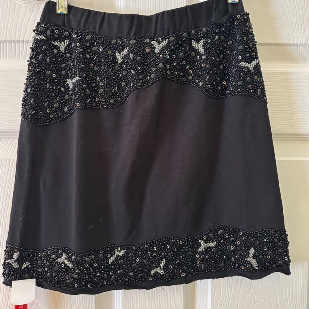 NWT Aje Black Beaded Bird Embellished Mini Skirt Sequin Motif Size 8